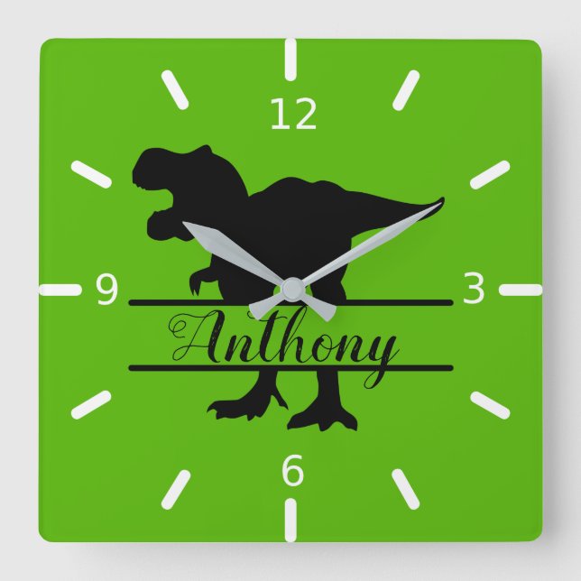 Personalized Dinosaur Square Wall Clock (Front)