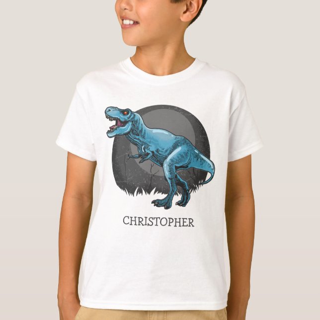 Personalized dinosaur t-rex gift for boy blue T-Shirt (Front)