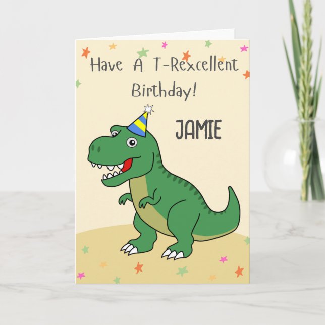 Personalized Dinosaur T-rex Kids Birthday Card  (Front)