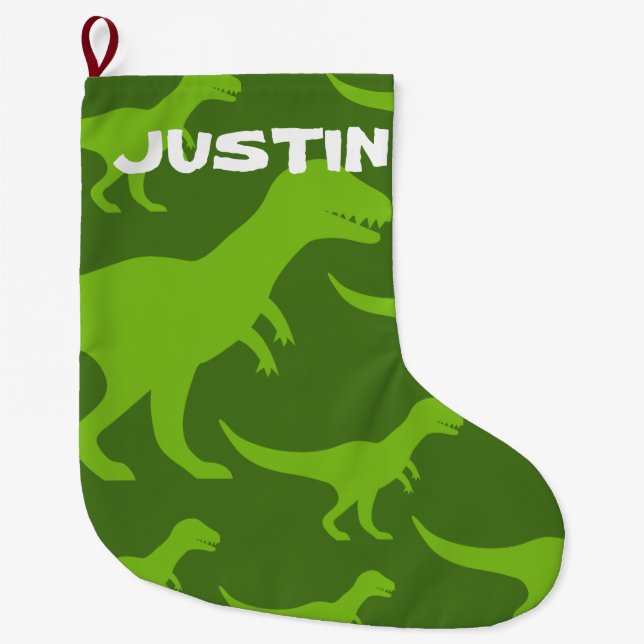 Personalized dinosaur t-rex print kids Holiday Large Christmas Stocking (Front)