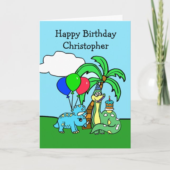 Personalized Dinosaur themed Birthday Card (Front)