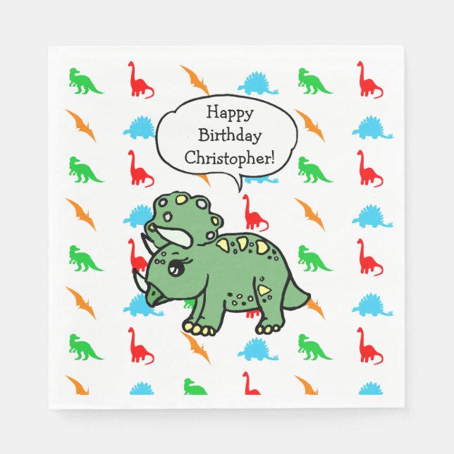 Personalized Dinosaur Themed Birthday Party Napkins (Front)