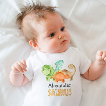 Personalized Dinosaurs Baby Shower Baby Bodysuit by PartyGiraffe at Zazzle