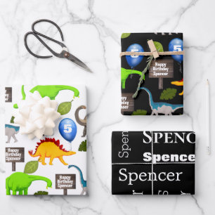 Personalized Dinosaurs Birthday Wrapping Paper Sheets