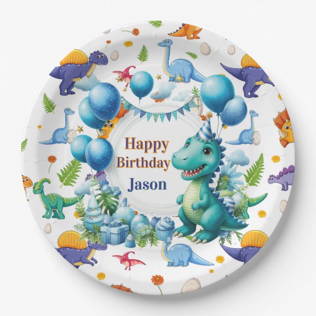 Personalized Dinosaurs  Paper Plates (Front)