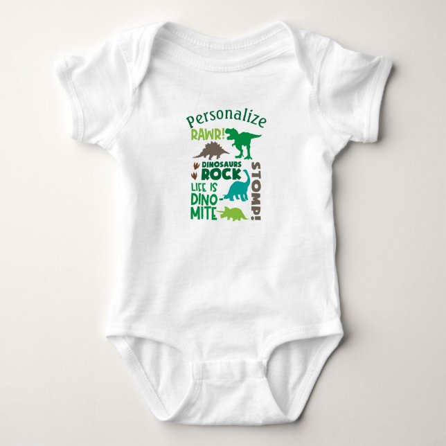 Personalized Dinosaurs Rock Quote Baby Shower Gift Baby Bodysuit (Front)
