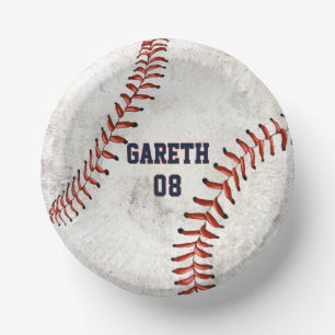 Personalized Dirty Baseball Looking Grunge Party Paper Bowls