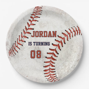 Personalized Dirty Baseball Looking Grunge Party Paper Plates
