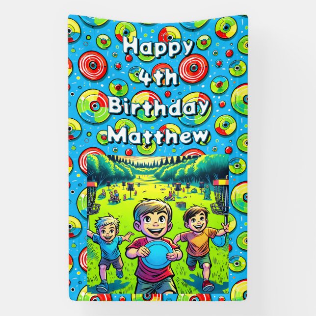 Personalized Disc Golf Boy's Birthday   Banner (Vertical)
