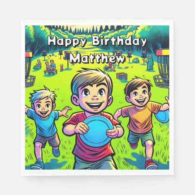 Personalized Disc Golf Boy's Birthday   Napkins (Front)