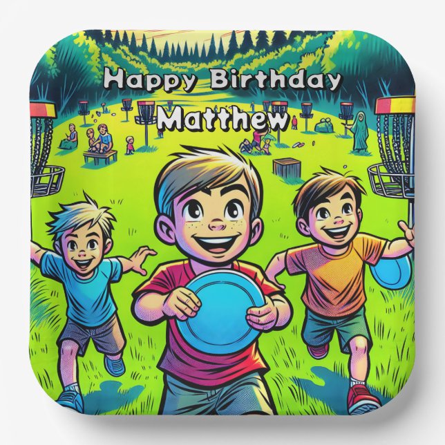 Personalized Disc Golf Boy's Birthday   Paper Plates (Front)