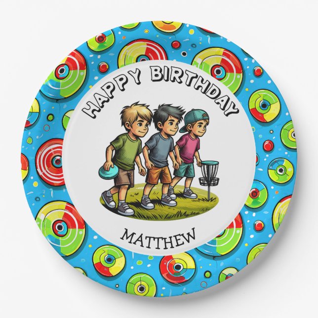 Personalized Disc Golf Boy's Birthday   Paper Plates (Front)
