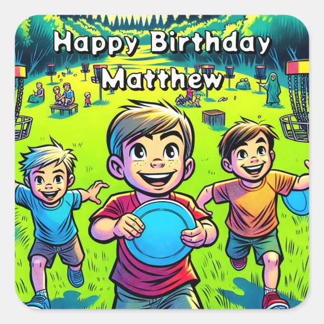 Personalized Disc Golf Boy's Birthday   Square Sticker (Front)