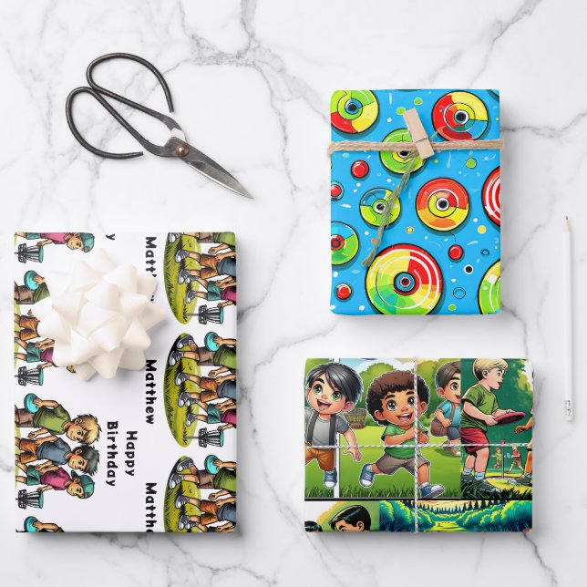 Personalized Disc Golf Boy's Birthday   Wrapping Paper Sheets (Front)