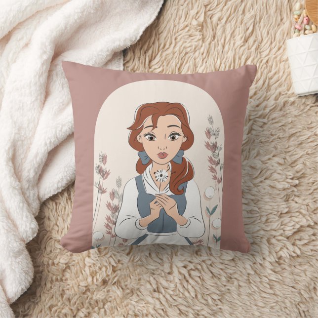 Personalized Disney | Belle in the Garden Throw Pillow (Blanket)