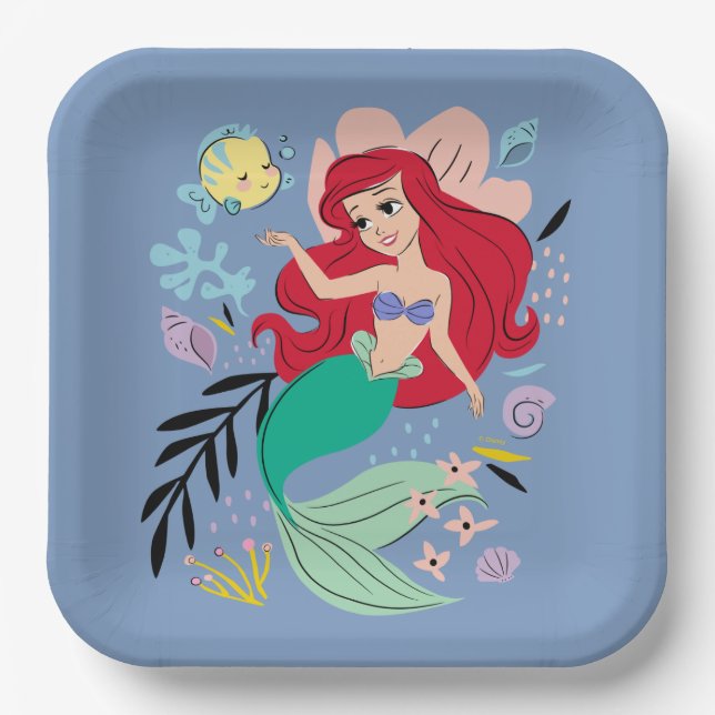 Personalized Disney Princess | Ariel & the Ocean Paper Plates (Front)