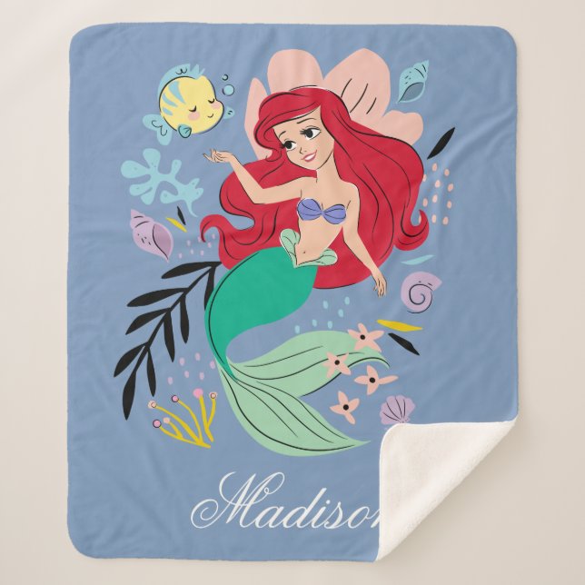 Personalized Disney Princess | Ariel & the Ocean Sherpa Blanket (Front)