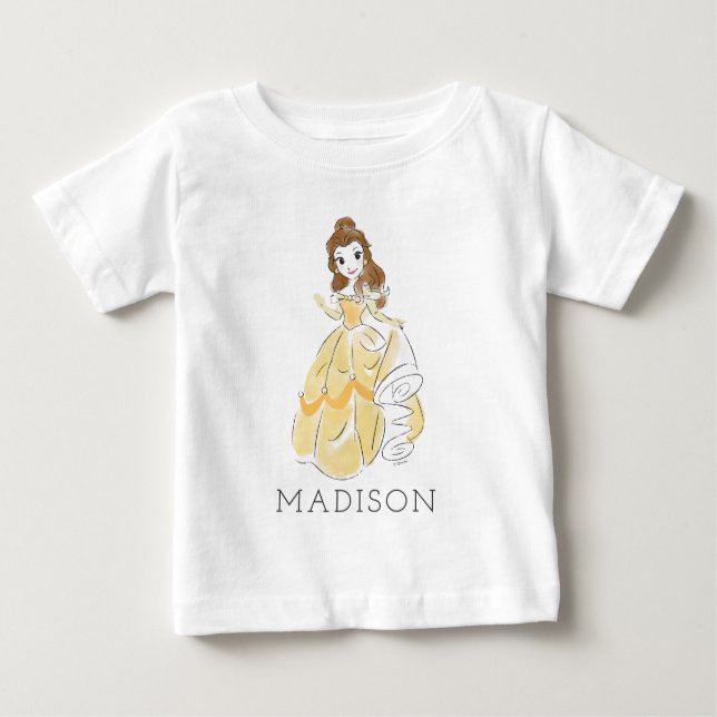 Personalized Disney Princess Belle Watercolor Baby T-Shirt (Front)
