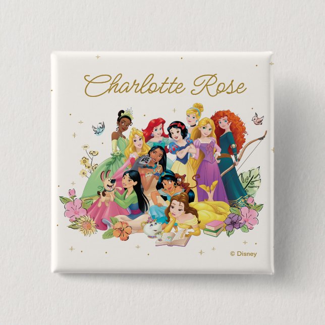 Personalized Disney Princess Floral Button (Front)