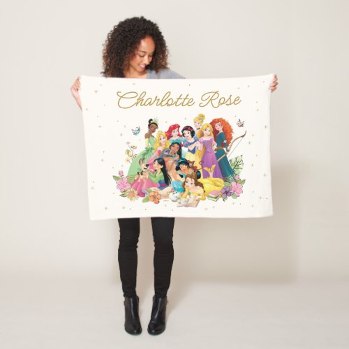 Personalized Disney Princess Floral Fleece Blanket