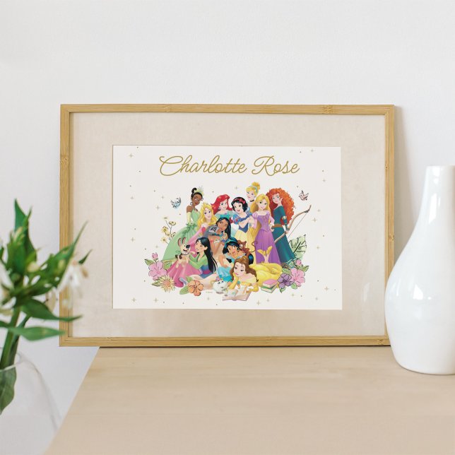 Personalized Disney Princess Floral Poster (Poster in frame)