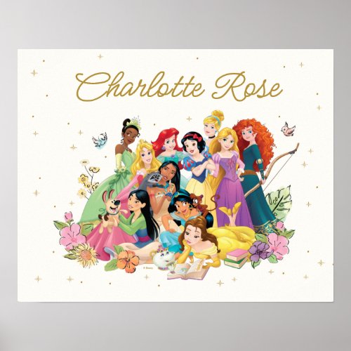 Personalized Disney Princess Floral Poster