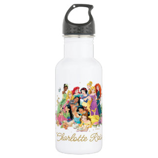 Personalized Disney Princess Floral Stainless Steel Water Bottle