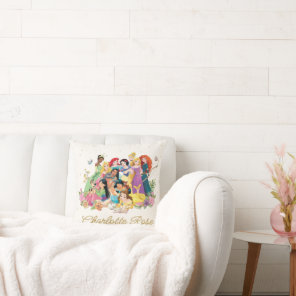 Personalized Disney Princess Floral Throw Pillow