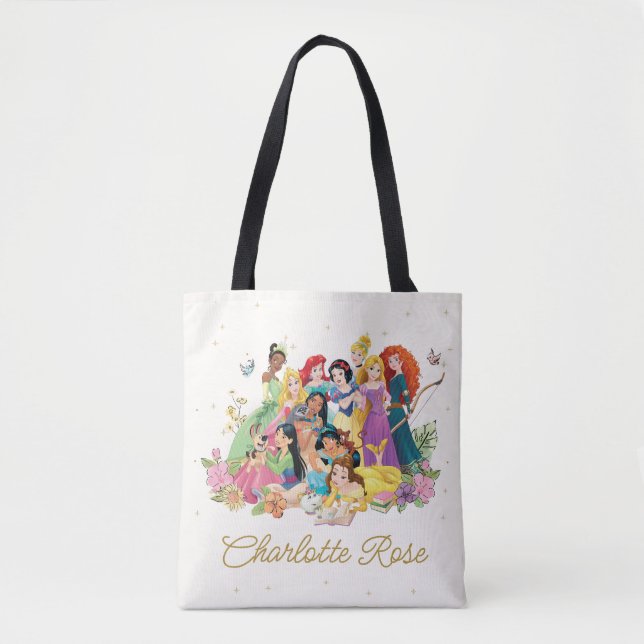 Personalized Disney Princess Floral Tote Bag (Front)