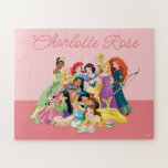Personalized Disney Princess Friends Jigsaw Puzzle<br><div class="desc">This graphic shows the first eleven Disney Princesses gathered together,  featuring: Belle,  Jasmine,  Pocahontas,  Mulan,  Aurora,  Tiana,  Ariel,  Snow White,  Cinderella,  Rapunzel,  and Merida! Personalize with your child's name!</div>