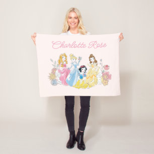 Personalized Disney Princess Watercolor Floral Fleece Blanket