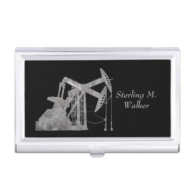 Personalized Distressed Metal Oilfield Design Business Card Case (Front)