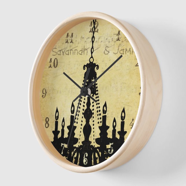 Personalized Distressed Musical Note Chandelier Wall Clock (Angle)