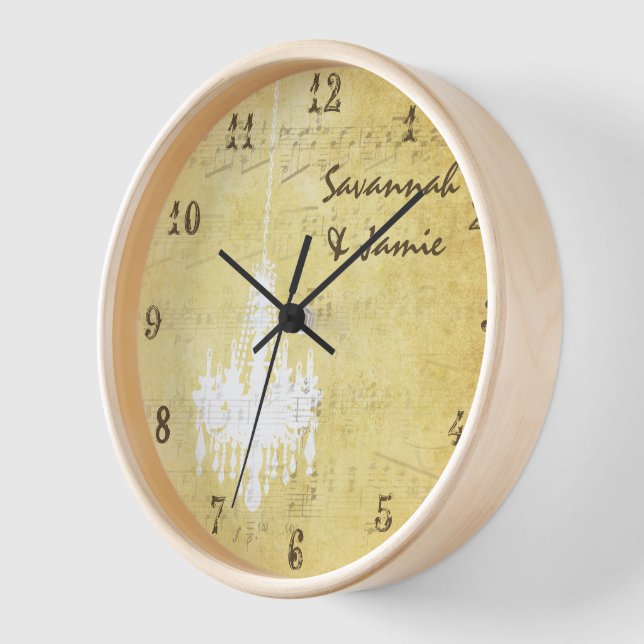 Personalized Distressed Musical Note Chandelier Wall Clock (Angle)