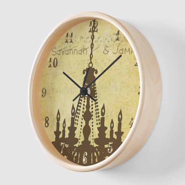 Personalized Distressed Musical Note Chandelier Wall Clock (Angle)