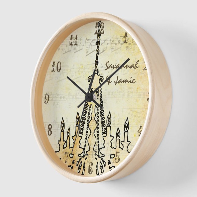 Personalized Distressed Musical Note Chandelier Wall Clock (Angle)