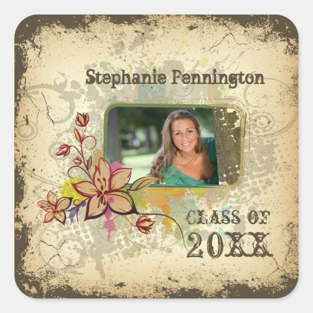 Personalized distressed photo graduation stickers (Front)