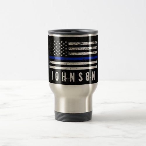 Personalized Distressed Style American Police Flag Travel Mug