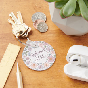Personalized Ditsy Floral Baby Shower Keychain
