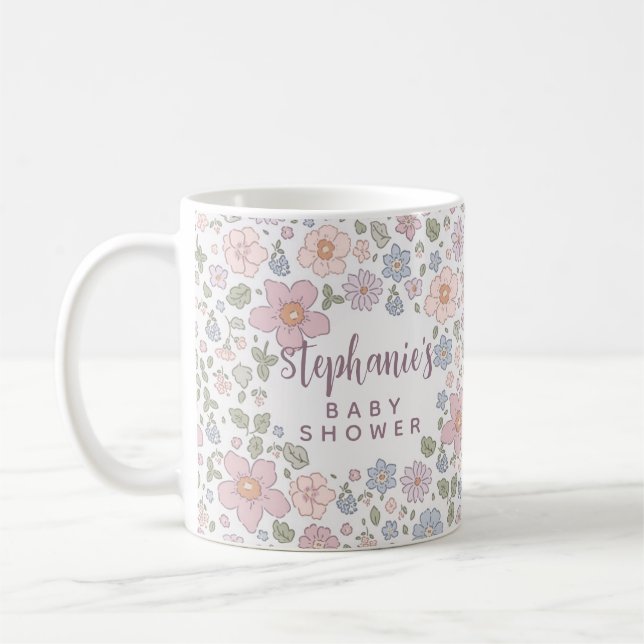 Personalized Ditsy Floral Baby Shower Mug (Left)