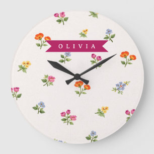 Personalized Ditsy Floral Cottagecore Wildflower Large Clock