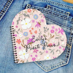 Personalized Ditsy Flowers heart-shape spiral Notebook