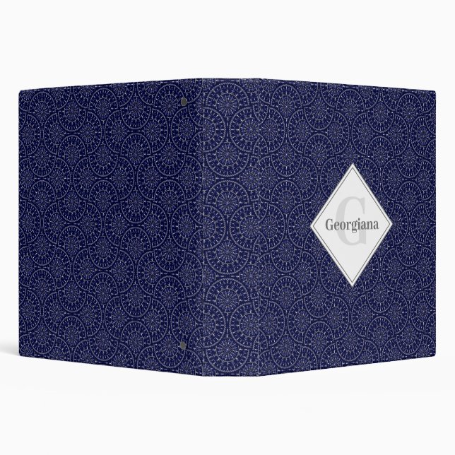 Personalized Ditsy Winter Snow Angels Snowmen Ogee 3 Ring Binder (Background)