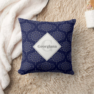 Personalized Ditsy Winter Snow Angels Snowmen Ogee Throw Pillow