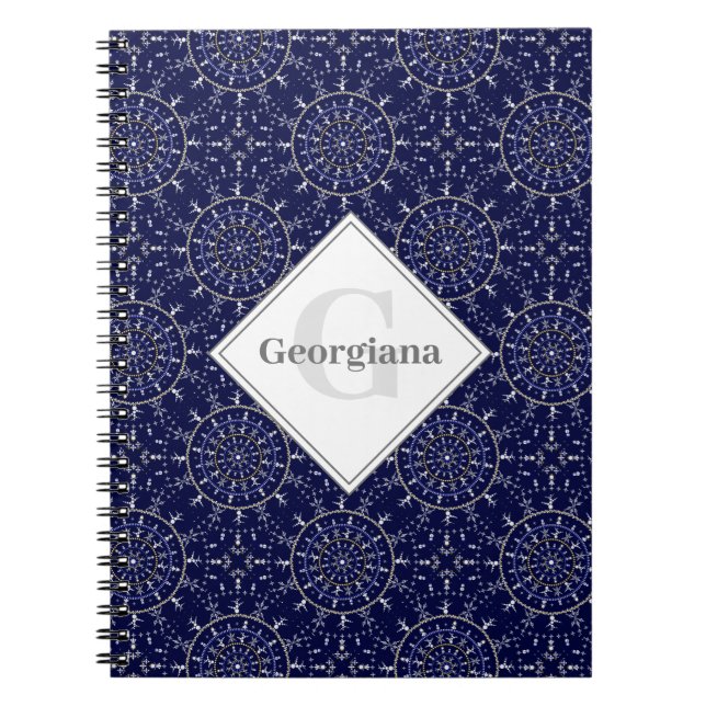 Personalized Ditsy Winter Snow Angels Snowmen Tile Notebook (Front)