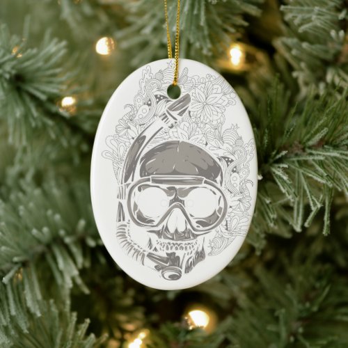 Personalized Dive Utila Honduras Skull Scuba Diver Ceramic Ornament