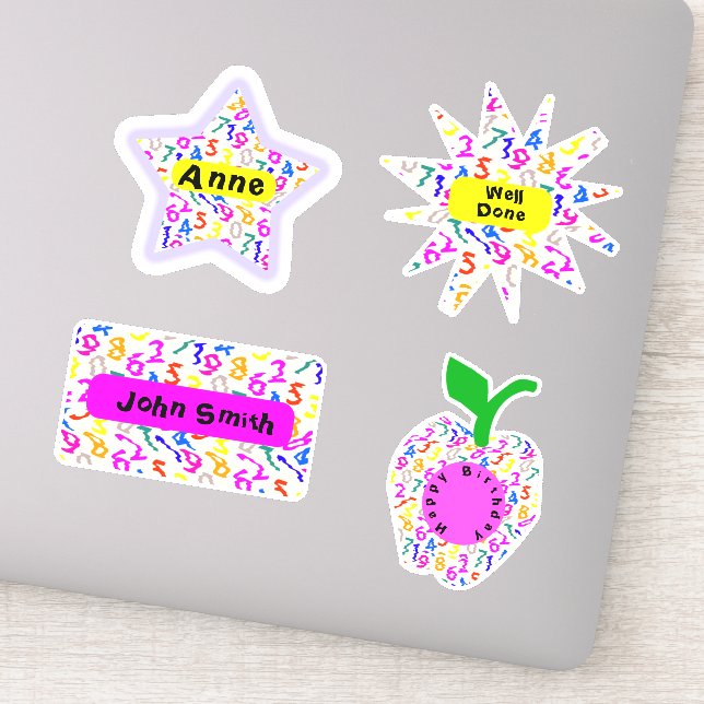 Personalized Dizzy Colorful Numbers Sticker (Detail)