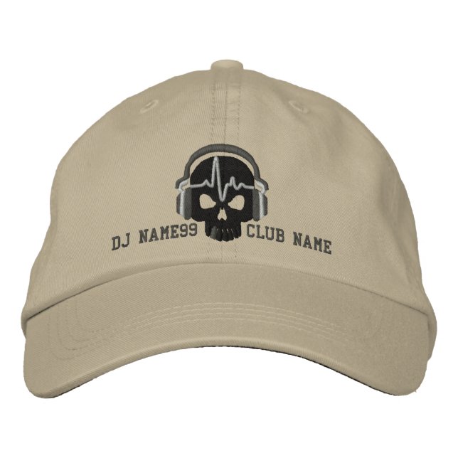 Personalized DJ Skull Your Name Club Embroidery Embroidered Baseball Cap (Front)