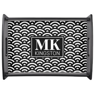 Personalized DM Black Rolling Waves Serving Tray
