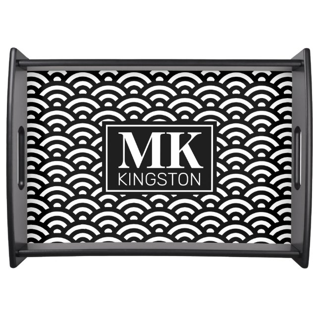 Personalized DM Black Rolling Waves Serving Tray (Front)